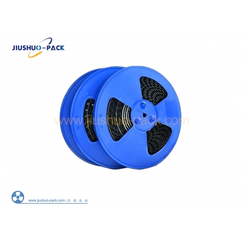 Double embossed carrier tape reels showing packaging capacity for SMT production lines