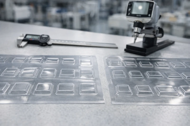 Инженерный контроль образцов тиснёной carrier tape с оценкой глубины карманов, углов боковых стенок и размерной стабильности с использованием прецизионных измерительных инструментов