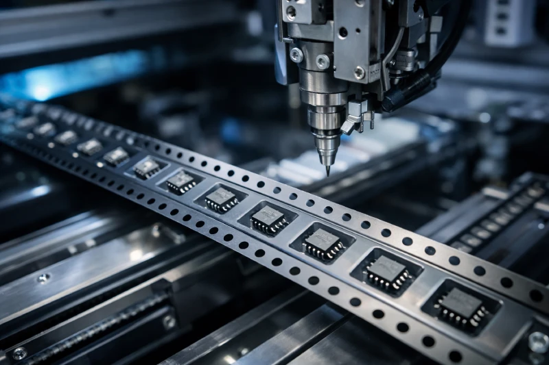 antistatic carrier tape in SMT feeder with IC components ESD-safe packaging