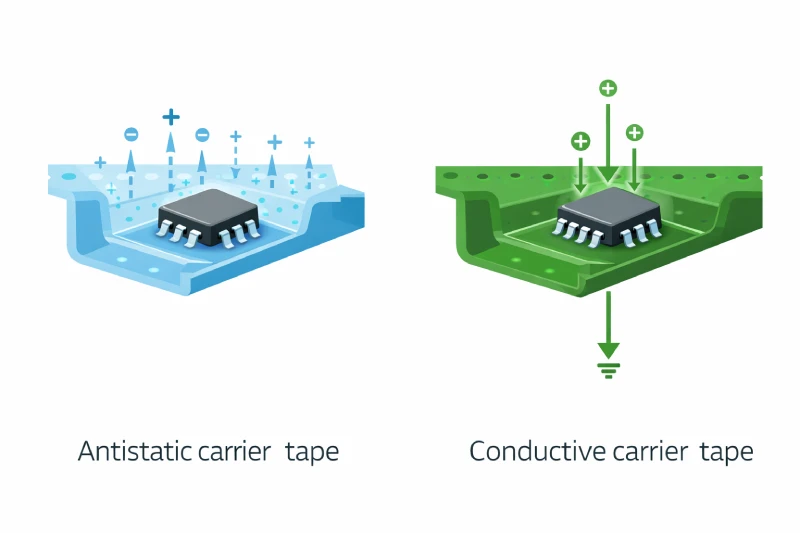 diagramme de comparaison de dissipation électrostatique bande porteuse antistatique vs conductrice