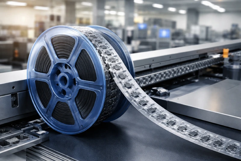 carrier tape reel used in SMT tape and reel packaging system with electronic components