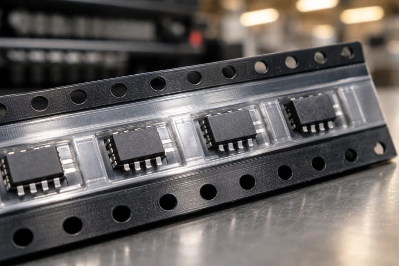 embossed anti-static carrier tape pockets holding SMD electronic components