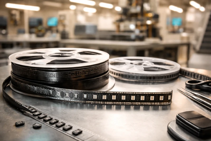 carrier tape and reel packaging in SMT electronics manufacturing environment