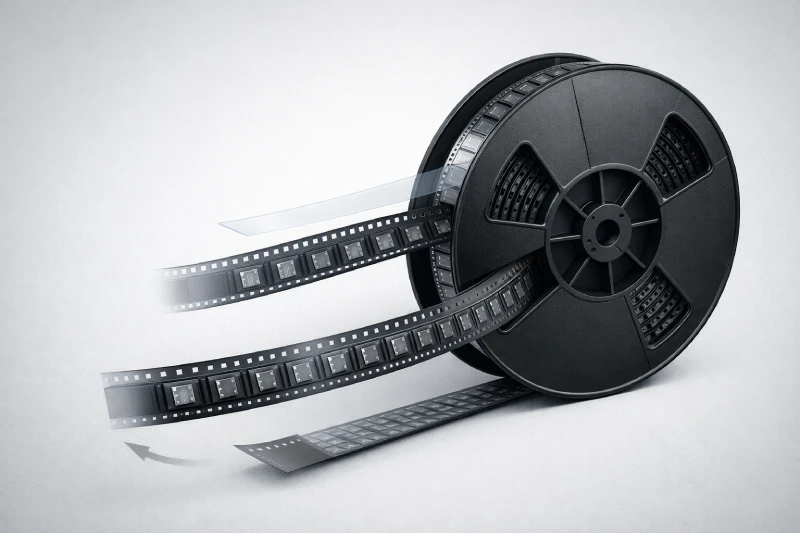 Engineering diagram of anti-static plastic reel with carrier tape and cover tape