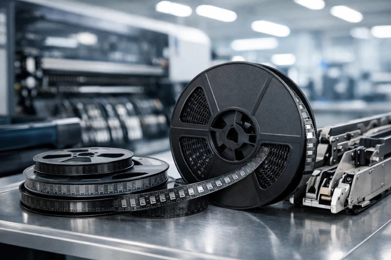 PCB assembly plastic reel with carrier tape used in SMT production line