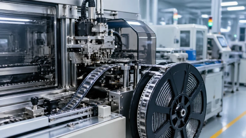 tape and reel machine packaging electronic components in SMT production line