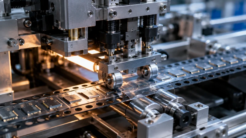 Heat sealing process in automated carrier tape reel packaging machine for semiconductor components