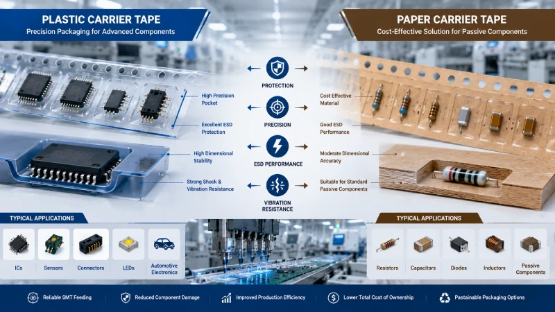 Applications of plastic carrier tape and paper carrier tape in electronic component packaging