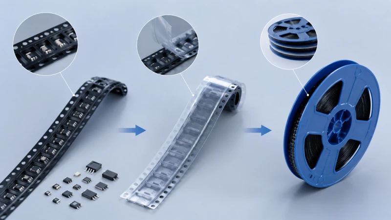 Carrier tape, cover tape และรีลพลาสติกที่จับคู่กันเป็นระบบบรรจุภัณฑ์เทปและรีลที่สมบูรณ์
