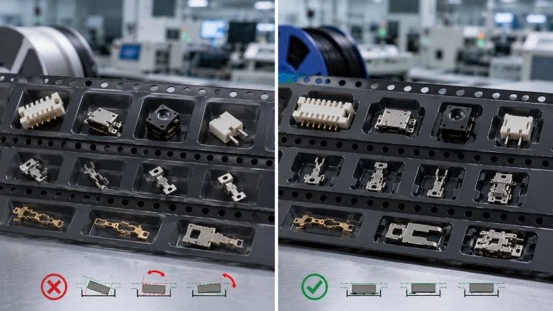 เทปพาหะมาตรฐานเปรียบเทียบกับเทปพาหะแบบนูนที่ออกแบบตามความต้องการสำหรับชิ้นส่วนที่ไม่ปกติและความเสถียรของบรรจุภัณฑ์ที่ปรับปรุงดีขึ้น
