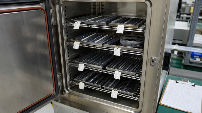 Sealed carrier tape samples conditioned in a temperature and humidity test chamber