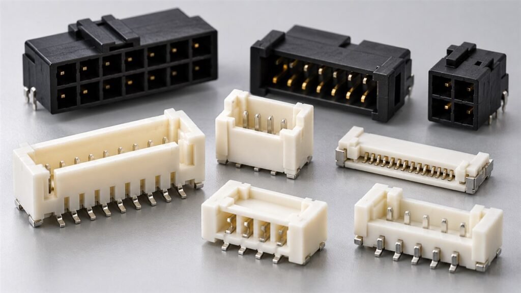 White and black multi-pin electronic connectors
