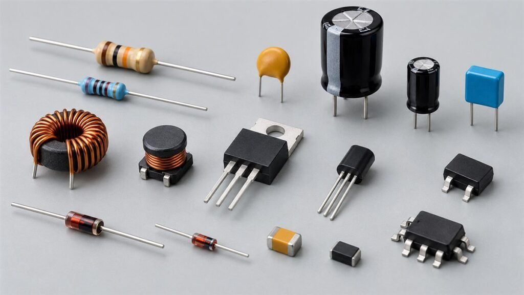 Resistors, capacitors, inductors and transistors for SMT assembly